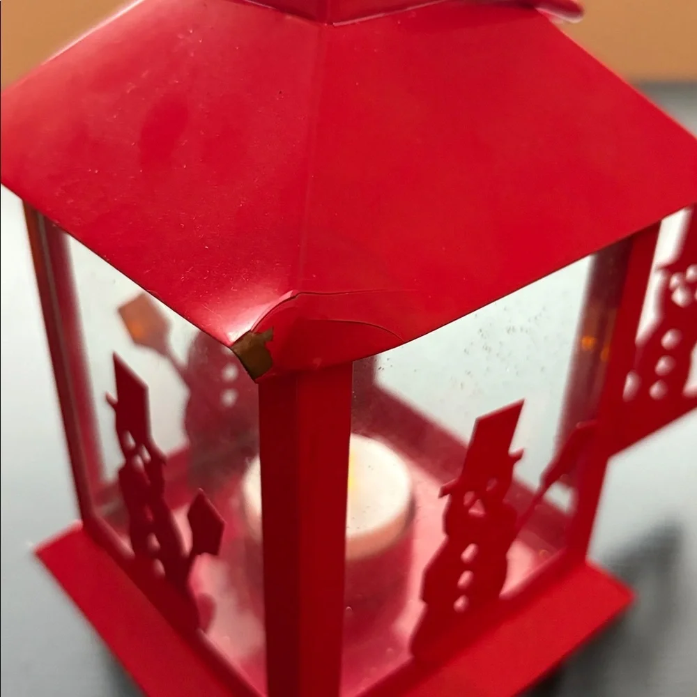 Red Metal Snowman Lantern